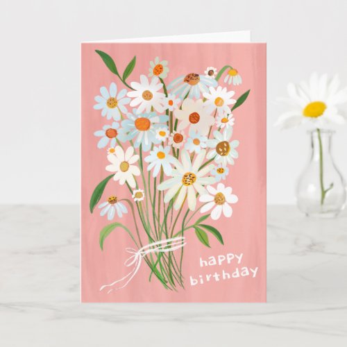 Daisy Bouquet Happy Birthday Handpainted Gouache  Card