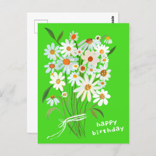 Daisy Bouquet Happy Birthday Handpainted Gouache Postcard