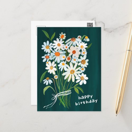 Daisy Bouquet Happy Birthday Handpainted Gouache  Postcard