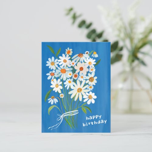 Daisy Bouquet Happy Birthday Handpainted Gouache  Postcard