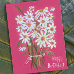 Daisy Bouquet Happy Birthday Pink Handpainted Postcard<br><div class="desc">Customize this handpainted daisy card with your own text on the back! Check my shop for more!</div>