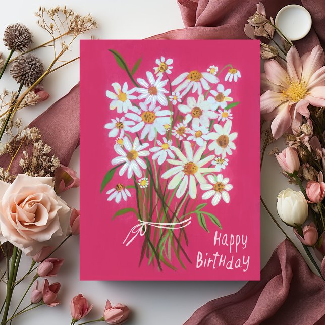 Daisy Bouquet Happy Birthday Postcard (Daisy Bouquet Watercolor Gouache Happy Birthday Postcard
)