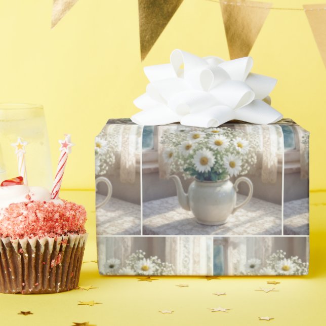 Daisy Bouquet in an Antique Teapot Wrapping Paper (Birthday Party)