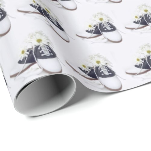 daisy bouquet in black and white saddle shoes wrapping paper