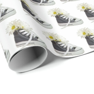 daisy bouquet in black sneaker wrapping paper