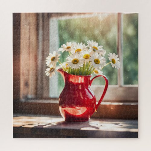 Daisy Bouquet In Red Pitcher  Jigsaw Puzzle