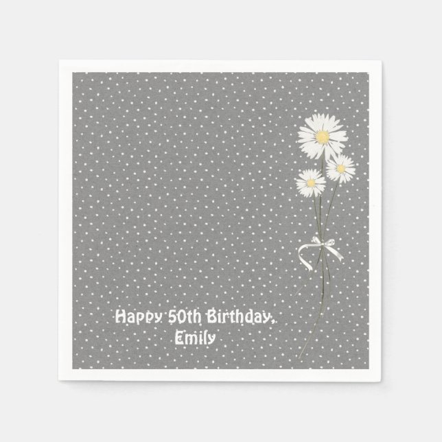 daisy bouquet on pin dots napkins (Front)