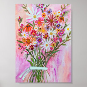 Daisy Bouquet on Pink Painting Art Poster