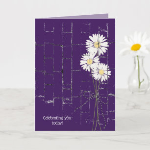 daisy bouquet on purple brick birthday card