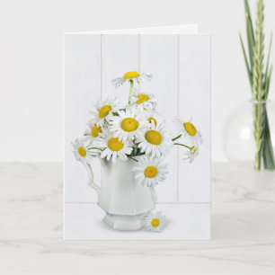 Daisy bouquet on whitewashed wood card
