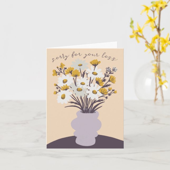  Daisy Bouquet Vase Condolences Sorry for Loss Card (Yellow Flower)