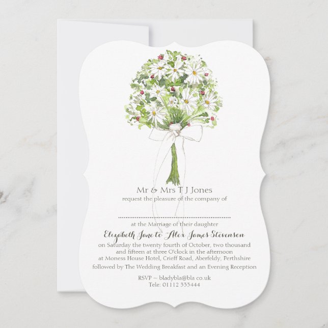 Daisy Bouquet White Wedding Invitation (Front)