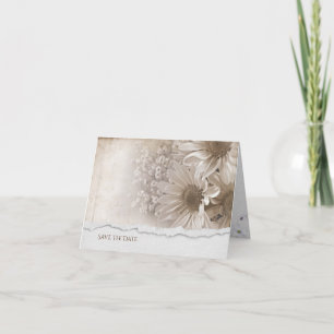 Daisy bouquet with torn edge save the date invitation