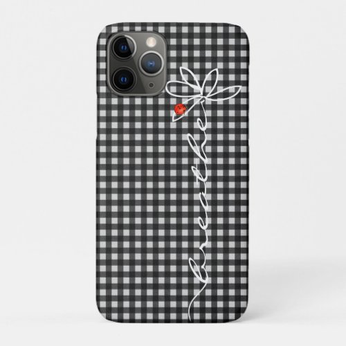 daisy breathe text with lady bug on gingham iPhone 11 pro case