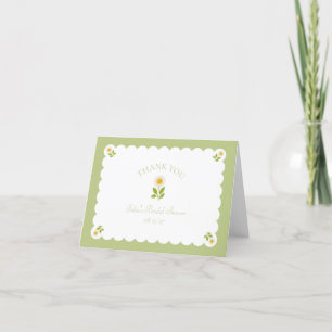 Daisy Bridal Shower Sage Green Preppy Scalloped Thank You Card