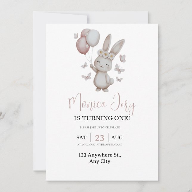 Daisy & Butterflies Floral Bunny Invitation (Front)
