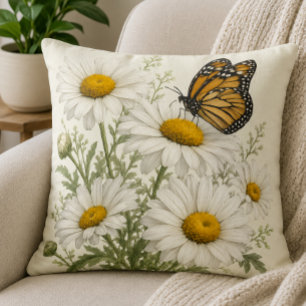 Daisy & Butterfly Bloom Throw Pillow
