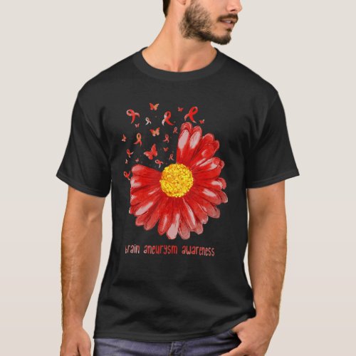 Daisy Butterfly Burgundy Ribbon Brain Aneurysm Awa T_Shirt