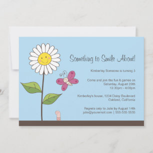 Daisy & Butterfly Girls Birthday Party Invitation