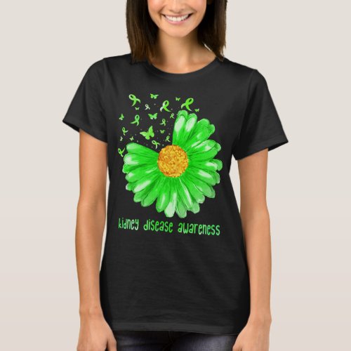 Daisy Butterfly Green Ribbon Kidney Disease Awaren T_Shirt