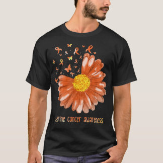 Daisy Butterfly Peach Ribbon Uterine Cancer Awaren T-Shirt