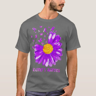 Daisy Butterfly Purple Ribbon Alzheimer's Awarenes T-Shirt