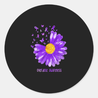 Daisy Butterfly Purple Ribbon Overdose Awareness Classic Round Sticker