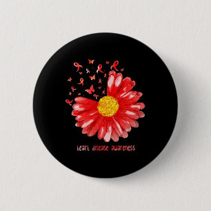 Daisy Butterfly Red Ribbon Heart Disease Awareness Button