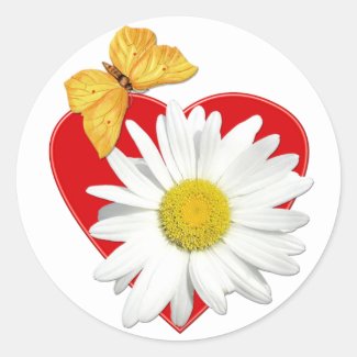 Daisy Butterfly Valentine Sticker