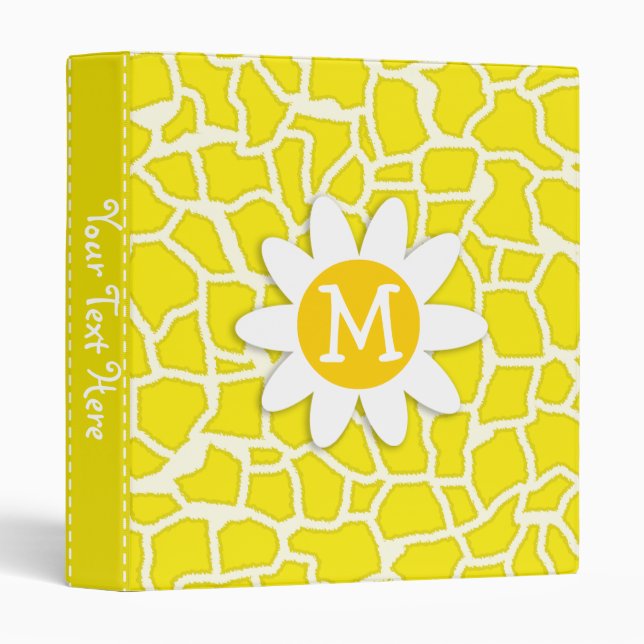 Daisy; Canary Yellow Giraffe Animal Print Binder (Front/Spine)