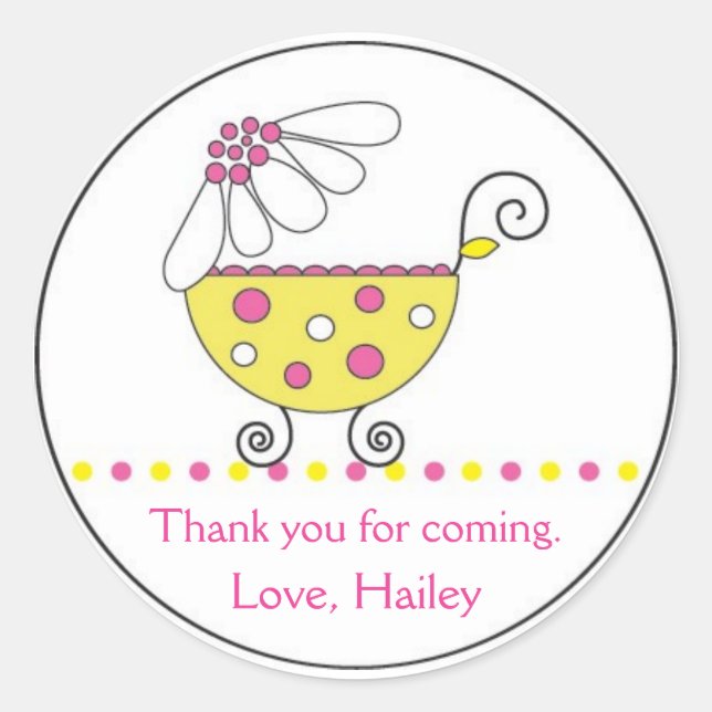 Daisy Carriage Baby Invitation or Favor Sticker (Front)