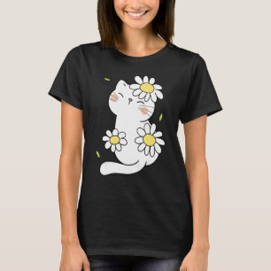 Daisy Cat Spring Floral Kitten With Flower Animal  T-Shirt