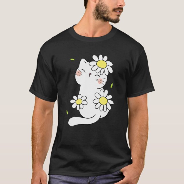 Daisy Cat Spring Floral Kitten With Flower Animal  T-Shirt (Front)
