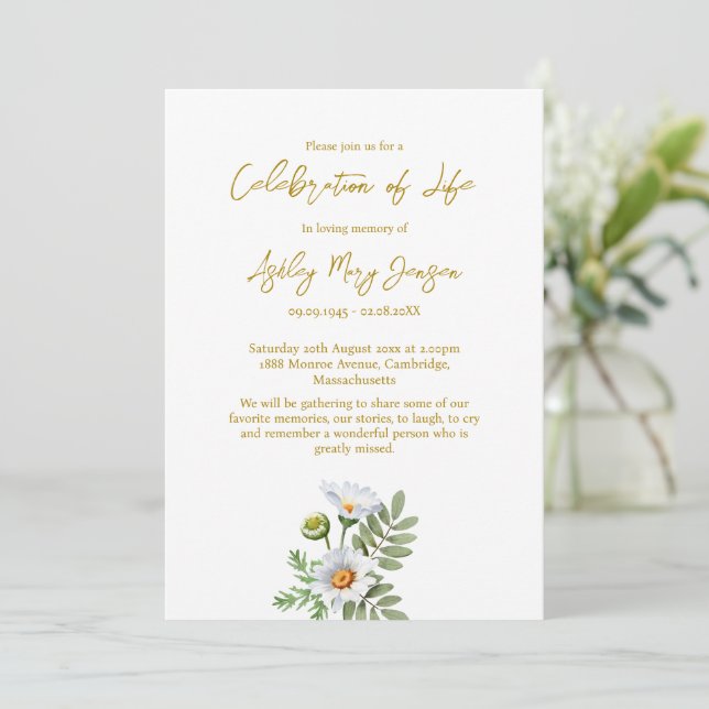 Daisy Celebration of Life Funeral Invitation (Standing Front)