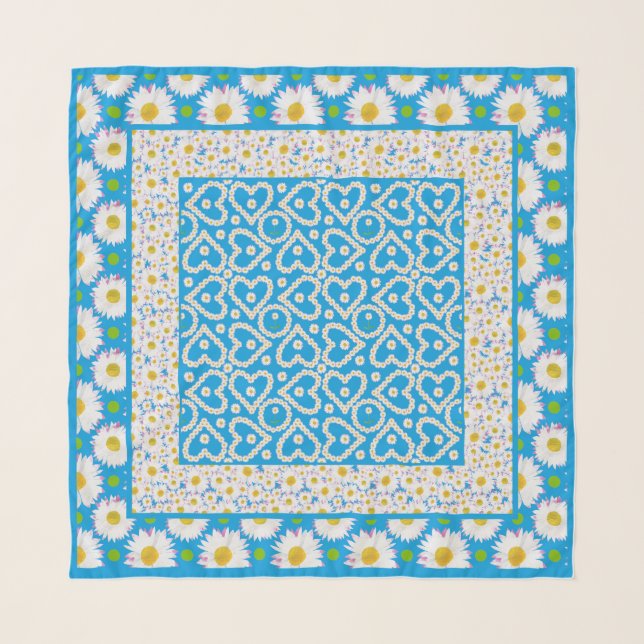 Daisy-chain Hearts, Daisy Floral Patterns Border Scarf (Front)