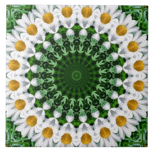 Daisy Chain Mandala Kaleidoscope Medallion Flower Ceramic Tile