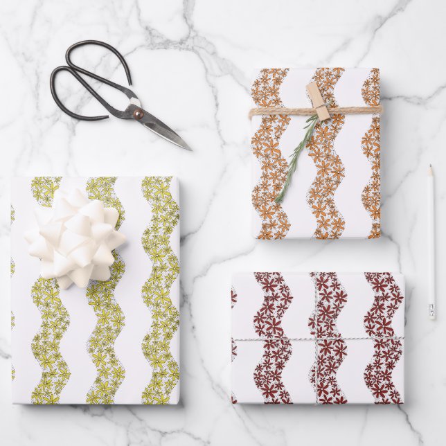 Daisy Chain Wiggly Flower Stripes assorted Wrapping Paper Sheets (Front)