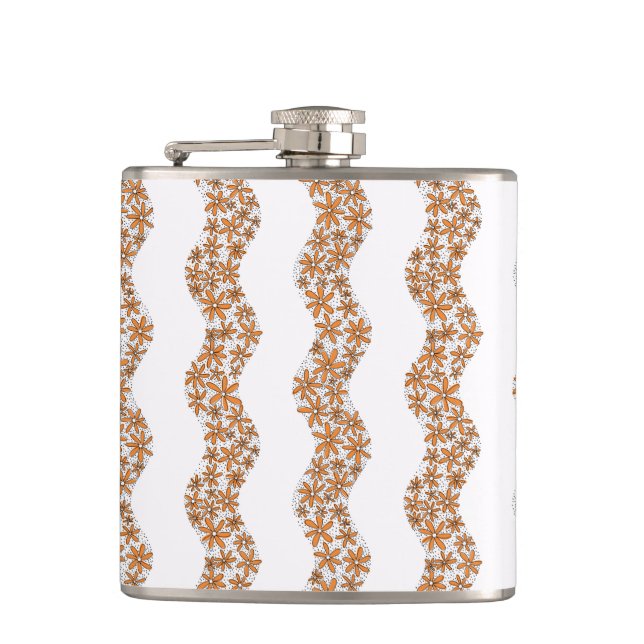 Daisy Chain Wiggly Flower Stripes orange Flask (Front)