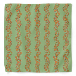 Daisy Chain Wiggly Flower Stripes orange on green Bandana