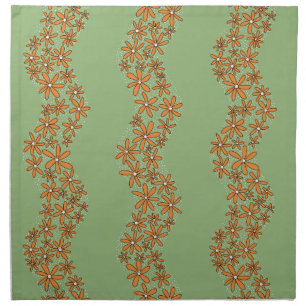 Daisy Chain Wiggly Flower Stripes orange on green Cloth Napkin
