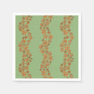 Daisy Chain Wiggly Flower Stripes orange on green Napkins