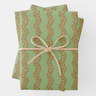 Daisy Chain Wiggly Flower Stripes orange on green Wrapping Paper Sheets