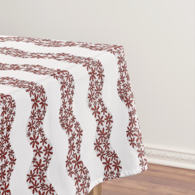 Daisy Chain Wiggly Flower Stripes red Tablecloth (In Situ)