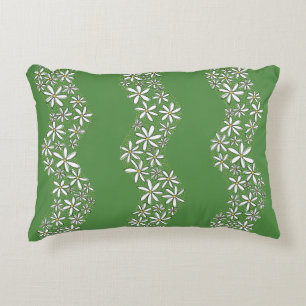 Daisy Chain Wiggly Flower Stripes white green Accent Pillow