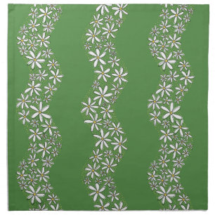 Daisy Chain Wiggly Flower Stripes white green Cloth Napkin