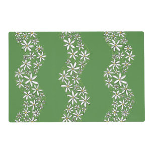 Daisy Chain Wiggly Flower Stripes white green Placemat