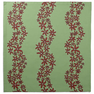 Daisy Chain Wiggly Flower Stripes white on green Cloth Napkin