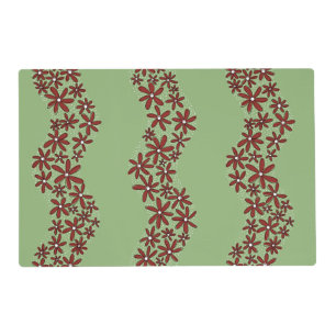 Daisy Chain Wiggly Flower Stripes white on green Placemat
