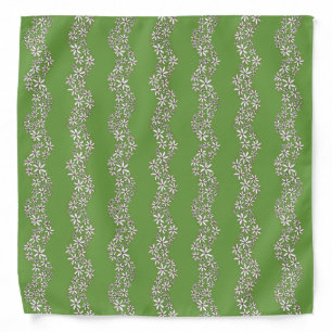 Daisy Chain Wiggly Flower Stripes white red green Bandana