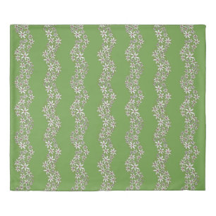 Daisy Chain Wiggly Flower Stripes white red green Duvet Cover